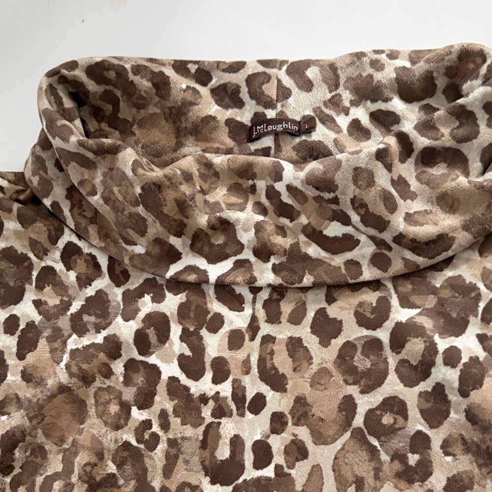 J. McLaughlin Lynda Sheath Dress Cowl Neck Faux Suede Leopard Print L - Picture 4 of 5